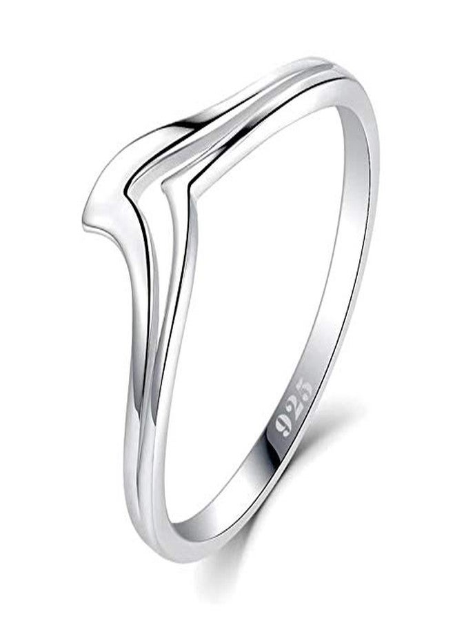BORUO 925 Sterling Silver Ring Chevron Thumb Stackable High Polish Comfort Fit Band Ring Size 8 - Image 1